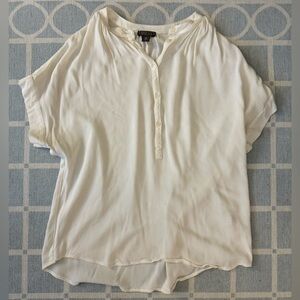 Tan and Cream Relaxed Buttoned Blouse with Mandarin Collar